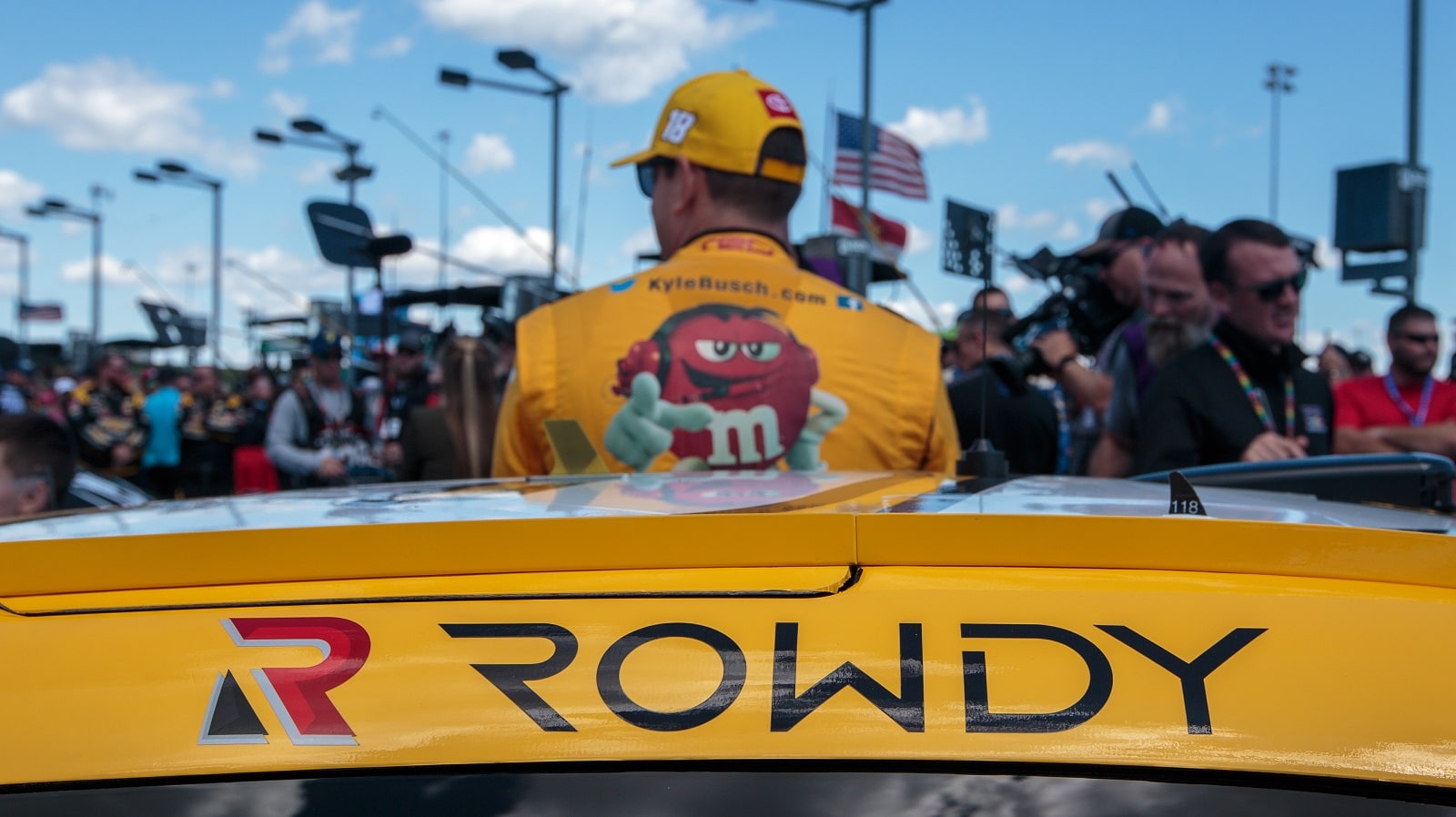 Kyle Busch behind his car on pit road prior to the NASCAR Cup Series Hollywood Casino 400 on Sept. 11, 2022, at the Kansas Speedway in Kansas City, Kansas.