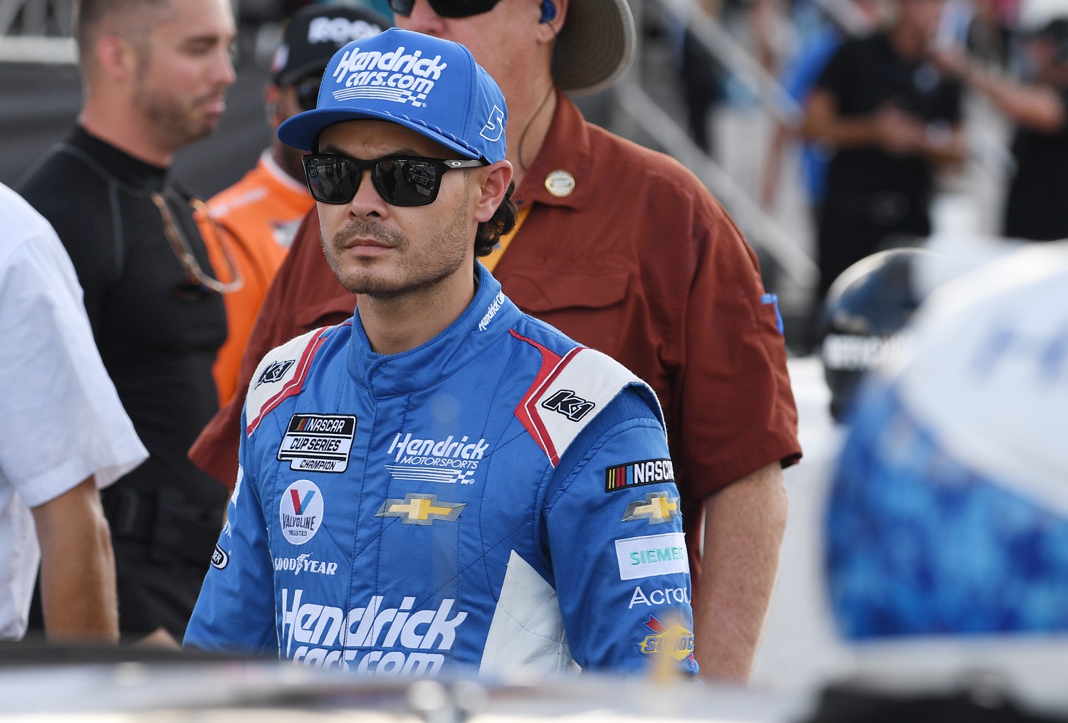 Kyle Larson looks on before the running of NASCAR Cup Series Cook Out Southern 500 on Sept. 4, 2022.