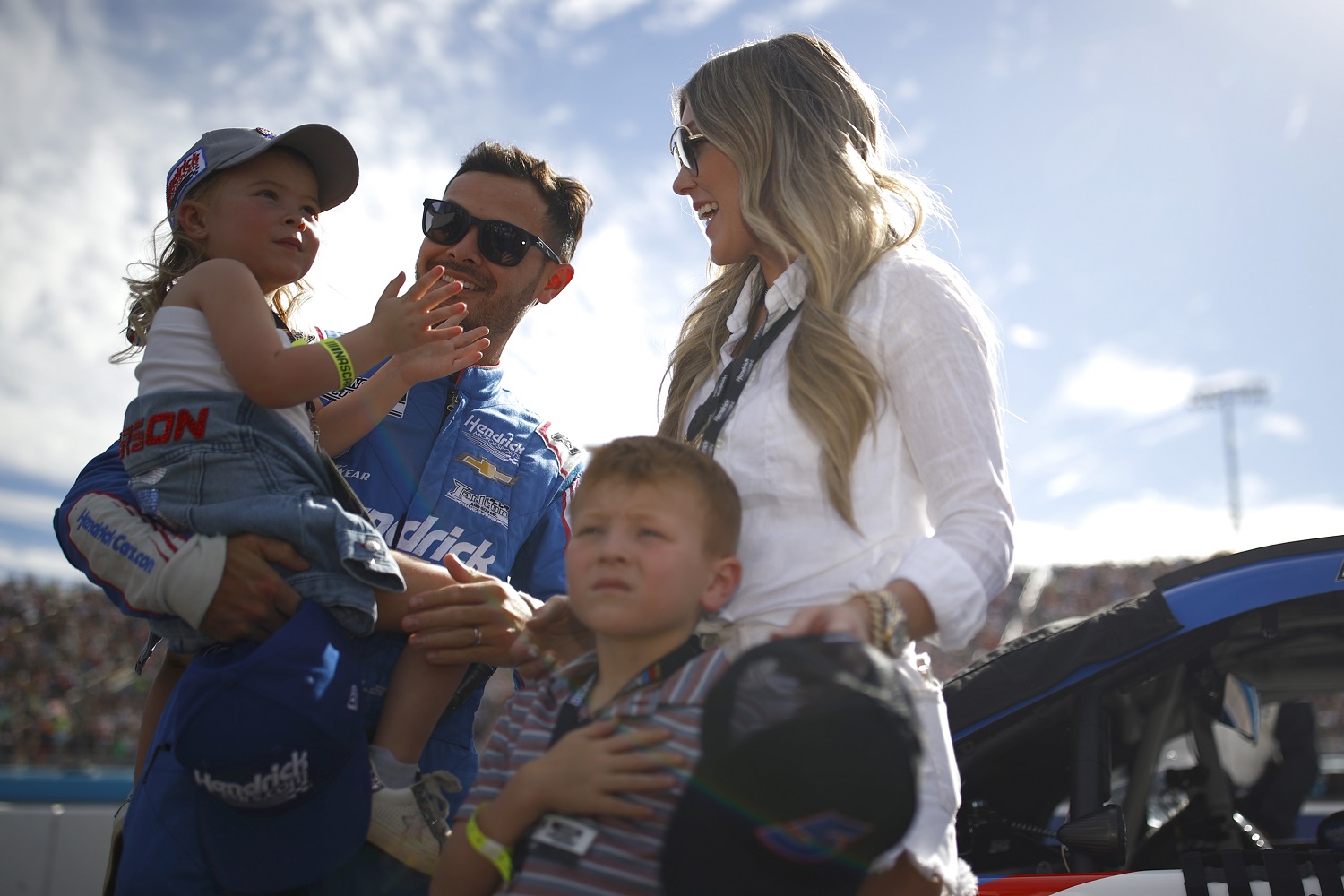 Kyle Larson spends time with wife Katelyn, son,Owen, and daughter Audrey prior to the NASCAR Cup Series Championship at Phoenix Raceway on Nov. 7, 2021.