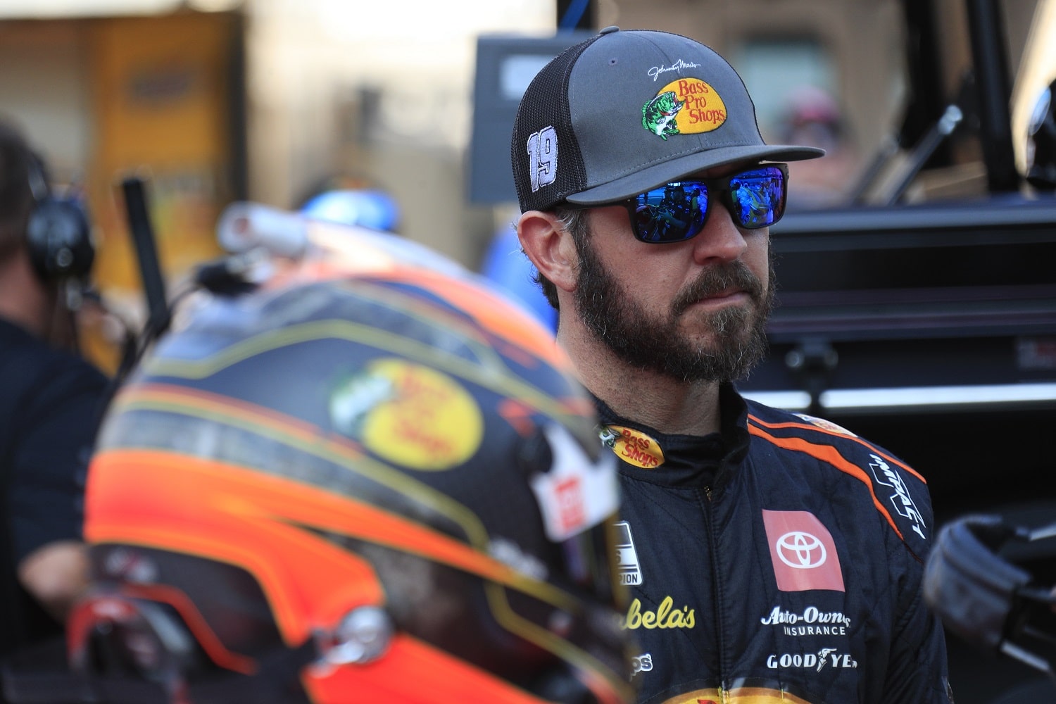 Martin Truex Jr. talks with reporters during qualifying for the NASCAR Cup Series Playoff Bass Pro Shops NRA Night race on Sept. 16, 2022 at Bristol Motor Speedway. | Jeff Robinson/Icon Sportswire via Getty Images