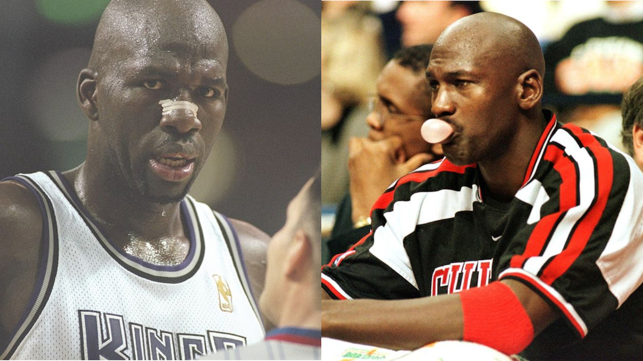 Olden Polynice (L) and Michael Jordan (R) during their respective NBA careers