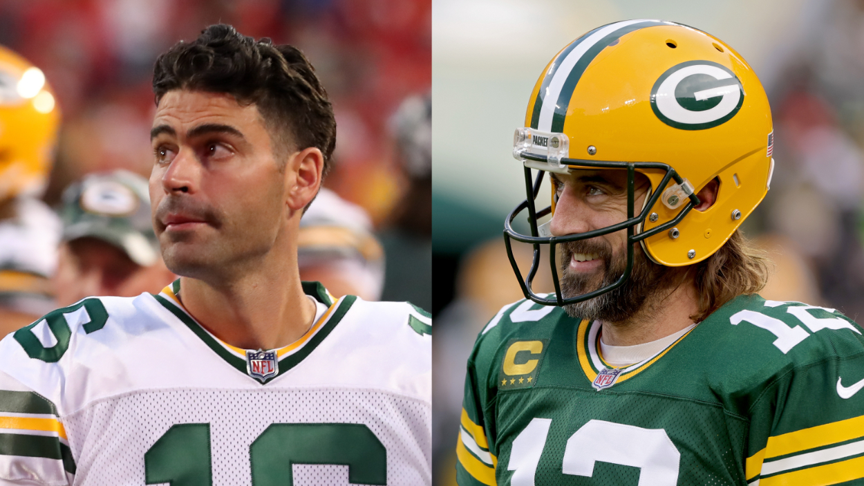 (L-R) Green Bay Packers Pat O'Donnell and Aaron Rodgers