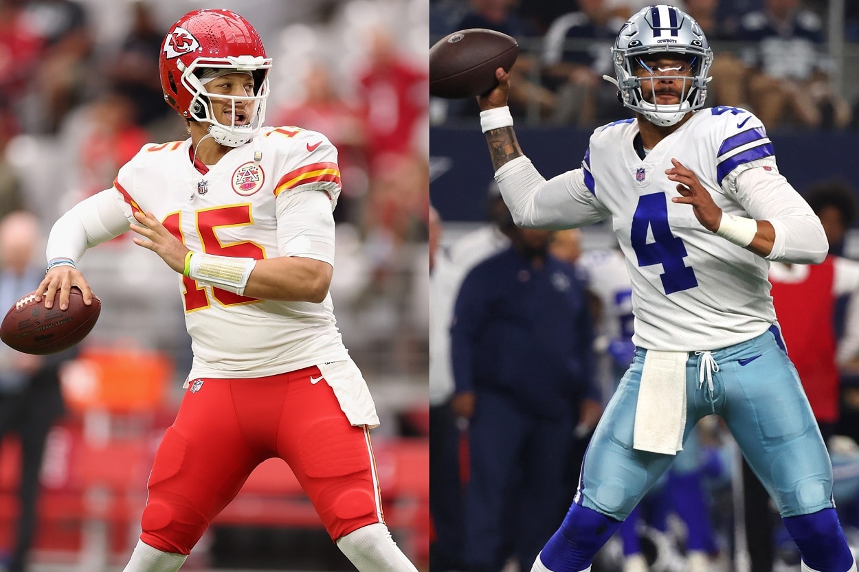 NFL quarterbacks Patrick Mahomes and Dak Prescott