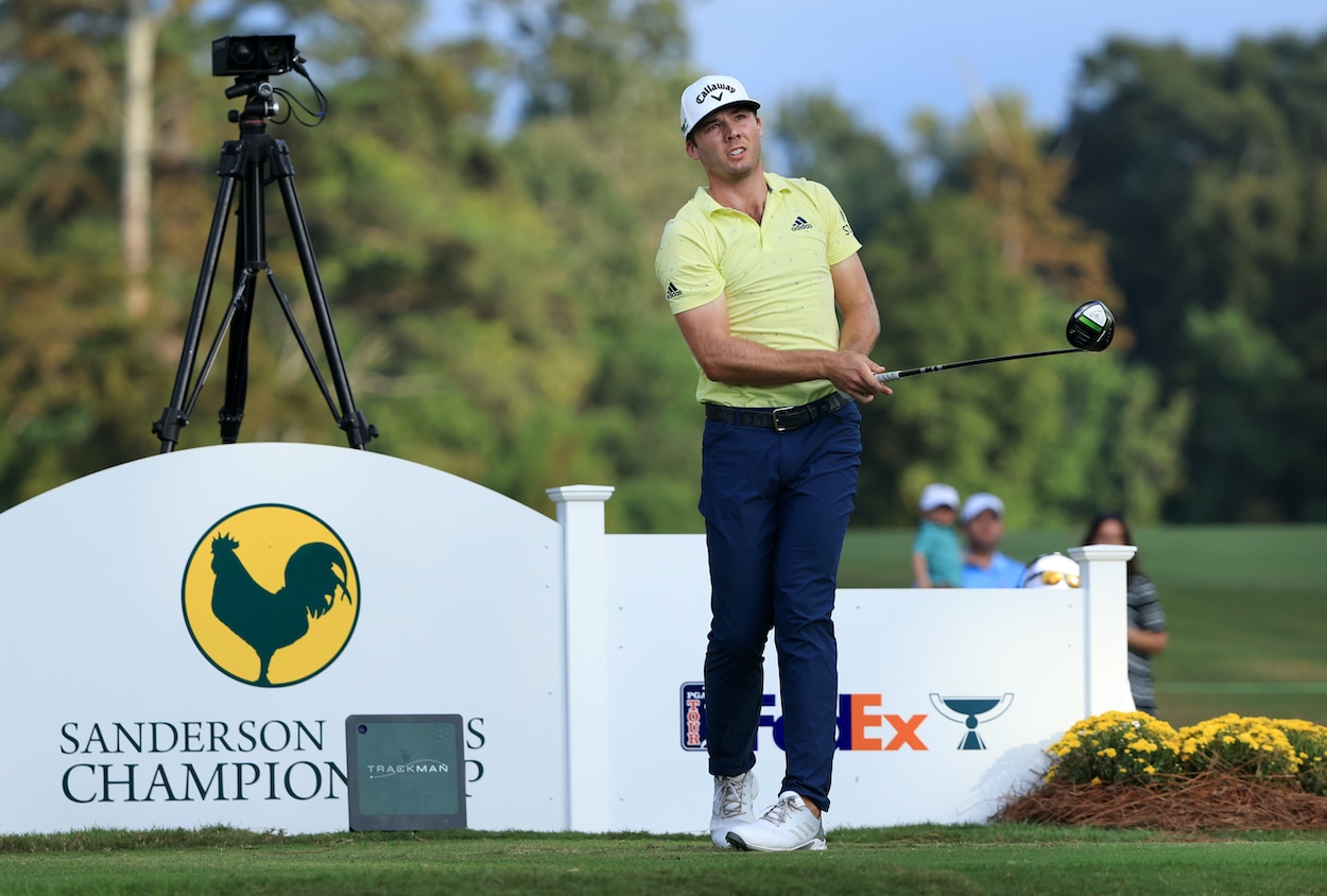Sam Burns hits a tee shot during the Sanderson Farms Championship.