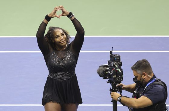Serena Williams greets fans after her last career match, losing to Ajla Tomljanovic at the 2022 U.S. Open