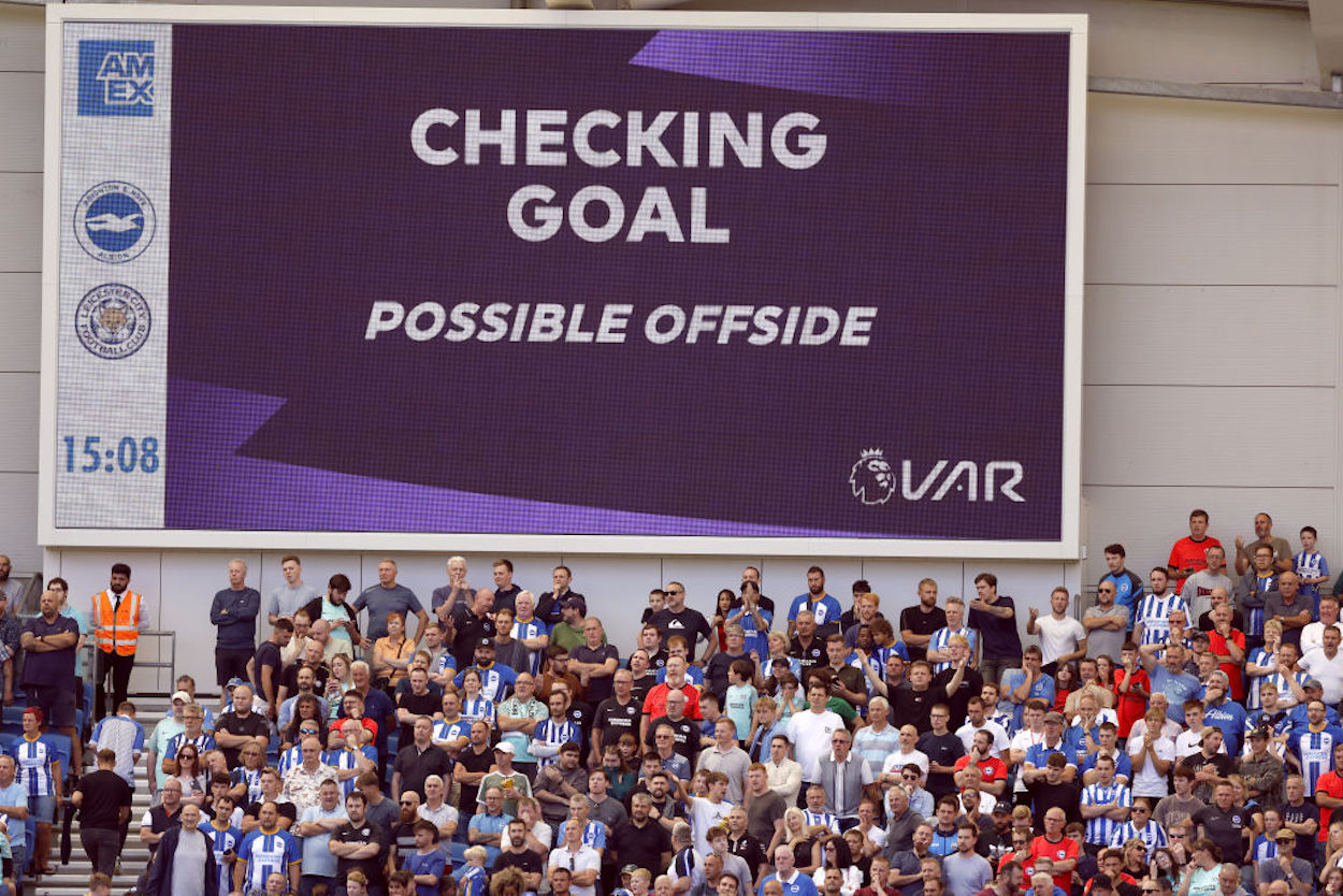 VAR checks a Brighton goal for a possible offside.
