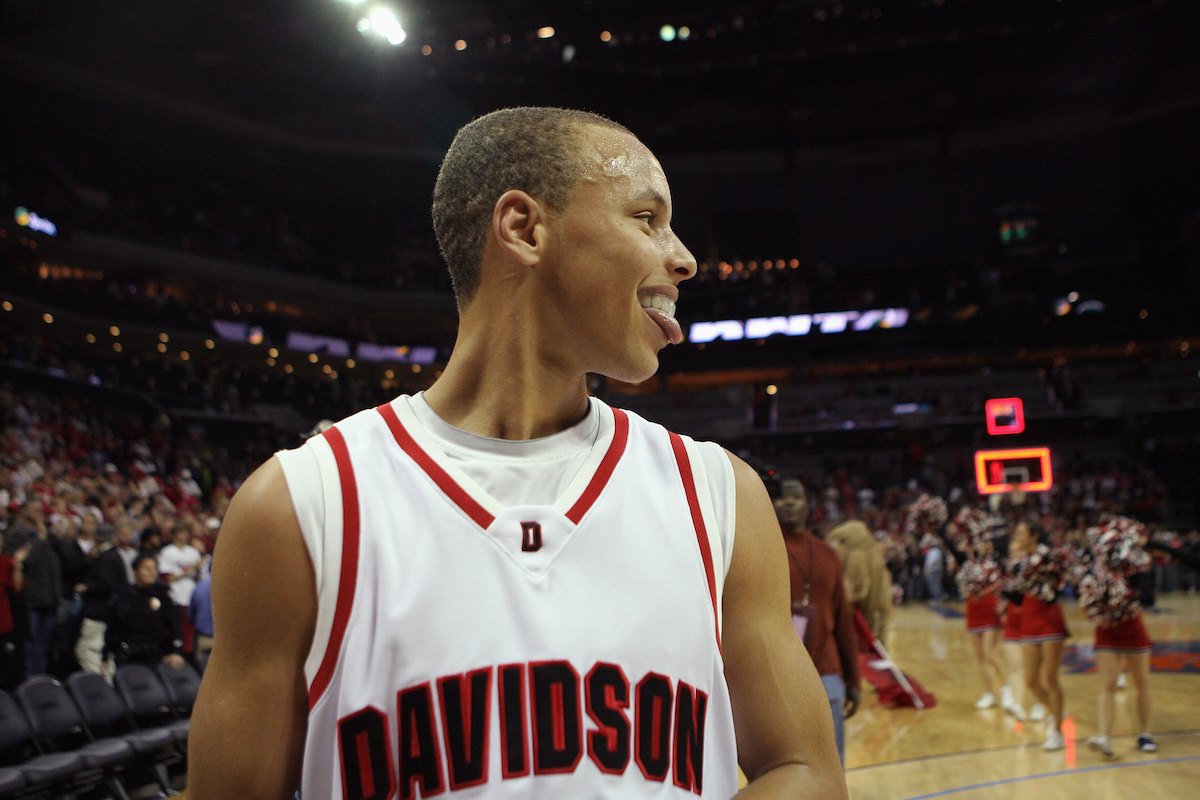 Stephen Curry of the Davidson Wildcats smiles during a 2008 game