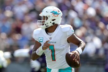 Tua Tagovailoa during a Dolphins-Ravens matchup in September 2022