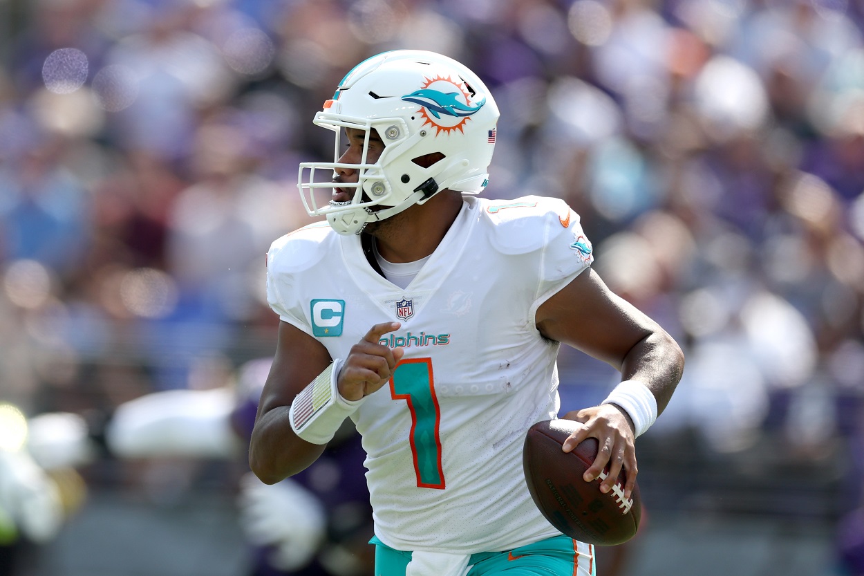 Tua Tagovailoa during a Dolphins-Ravens matchup in September 2022