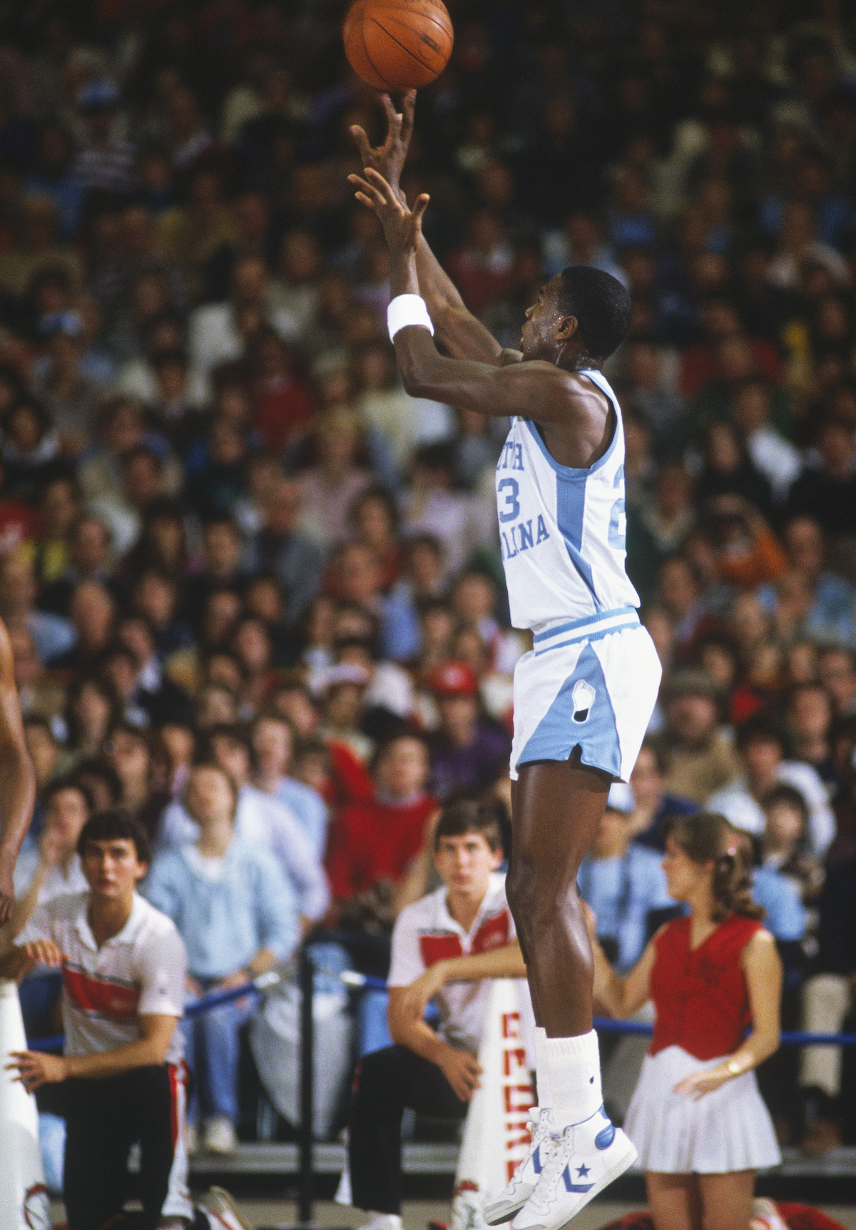 University of North Carolina's Michael Jordan makes a jump shot during his college career