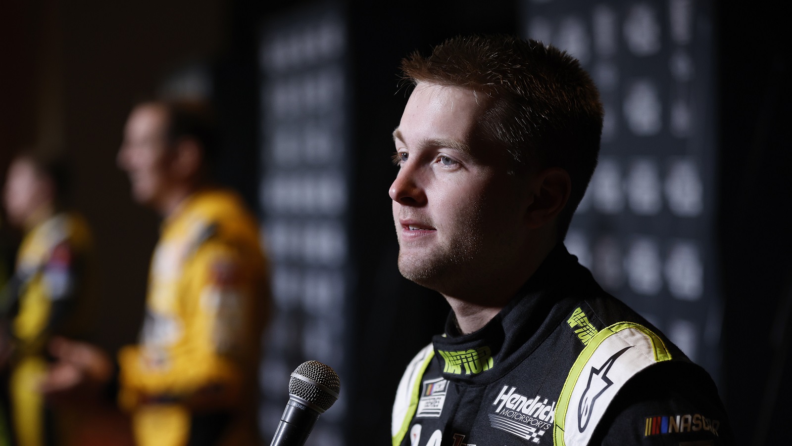 NASCAR driver William Byron speaks with reporters during the NASCAR Cup Series Playoff Media Day at Charlotte Convention Center on Sept. 1, 2022.