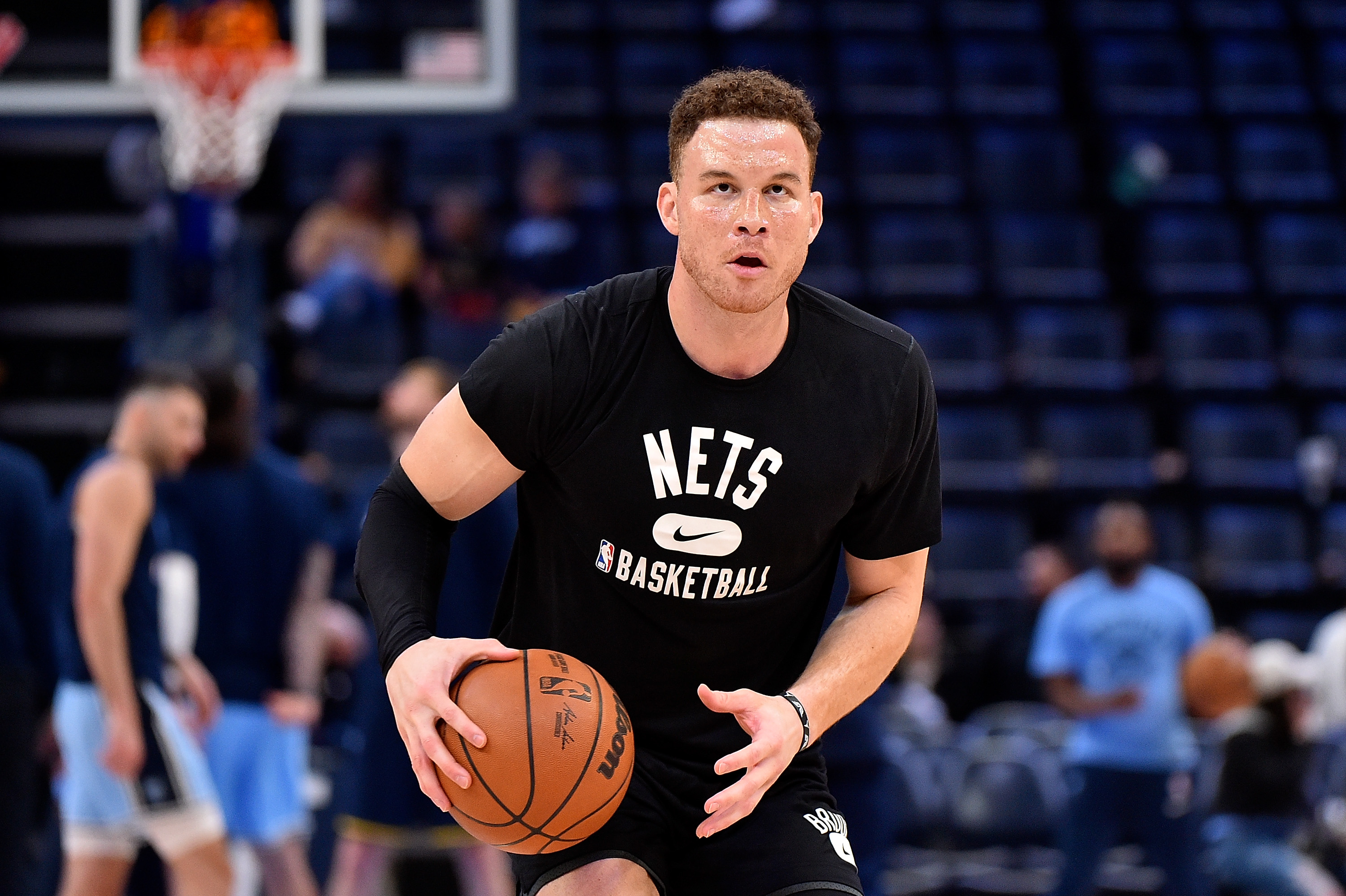 Blake Griffin of the Brooklyn Nets warms up before a game.