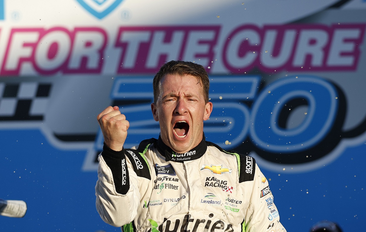 A.J. Allmendinger following the 2022 NASCAR Xfinity Series Drive for the Cure 250 presented by BlueCross BlueShield of North Carolina
