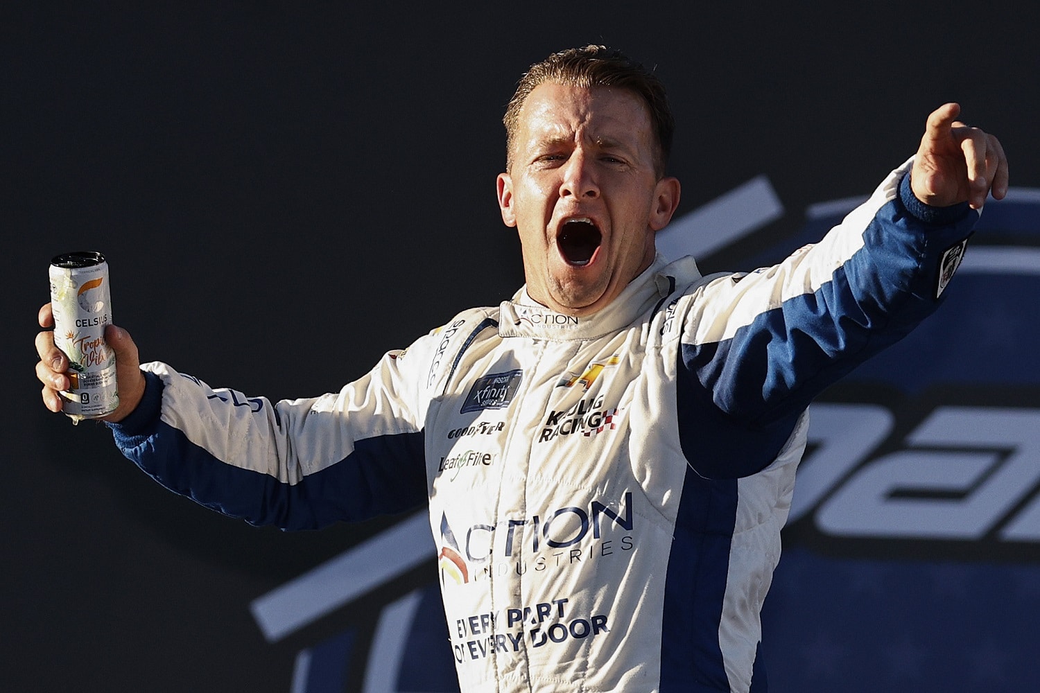 AJ Allmendinger celebrates after winning the NASCAR Xfinity Series Sparks 300 at Talladega Superspeedway on Oct. 1, 2022, in Talladega, Alabama. | Sean Gardner/Getty Images