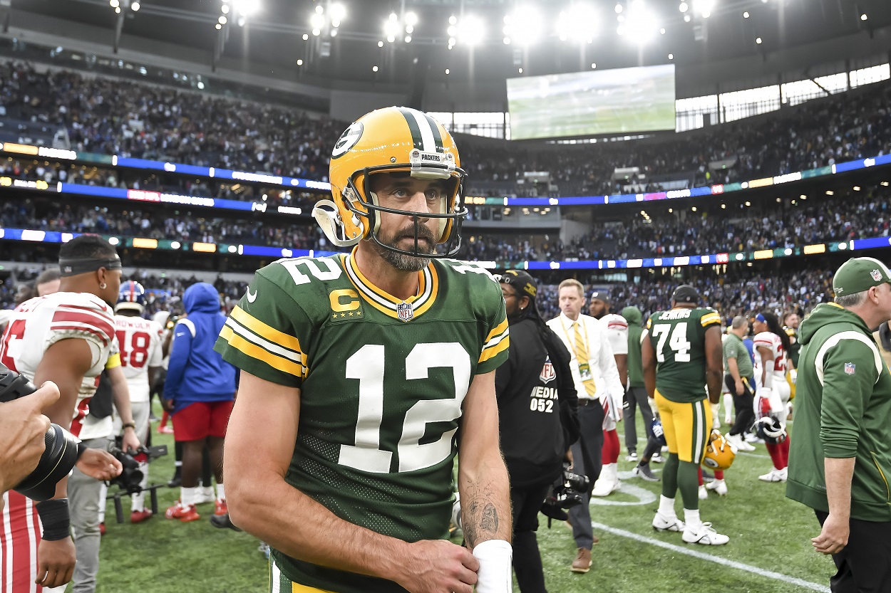 Aaron Rodgers following the Packers-Giants matchup in London in October 2022