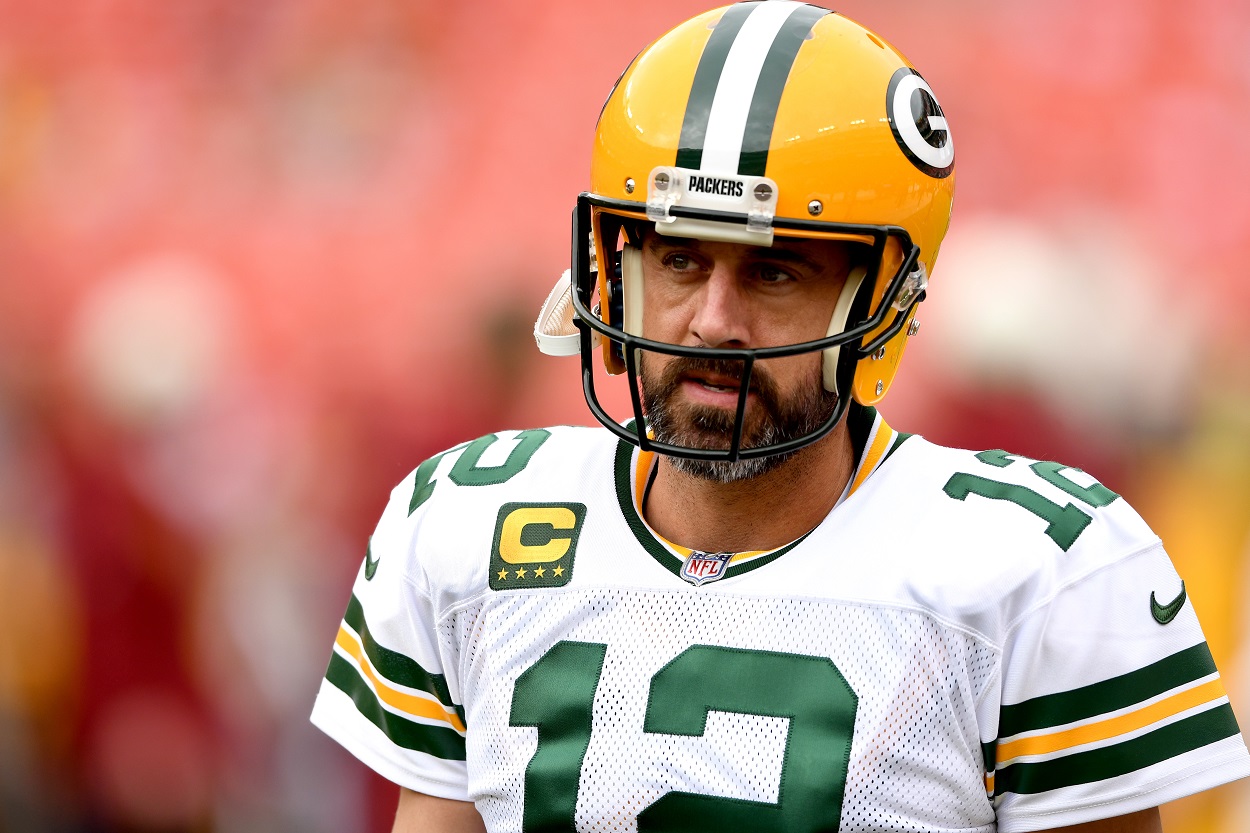 Aaron Rodgers during a Packers-Commanders matchup in October 2022