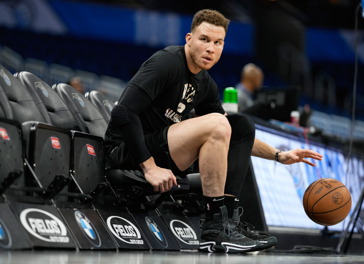 Blake Griffin of the Brooklyn Nets looks on prior to the game against the Orlando Magic.