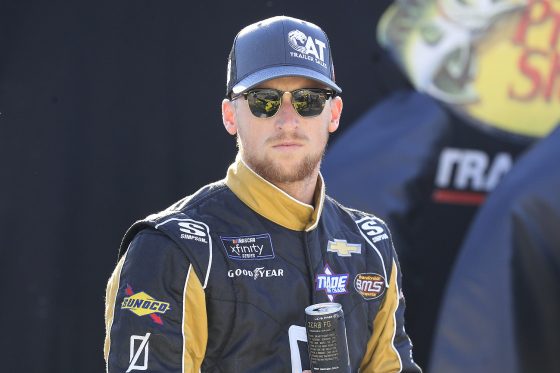 Brandon Brown looks on during practice for the Andy's Frozen Custard 300 NASCAR Xfinity Series race on Sept. 24, 2022, at the Texas Motor Speedway.
