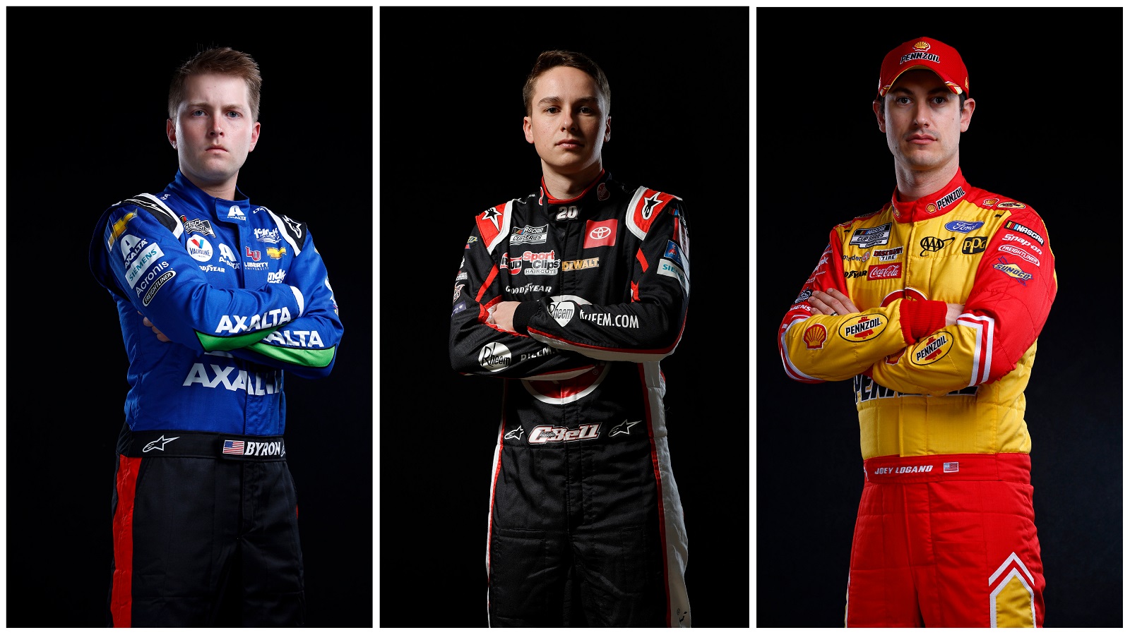 William Byron, Christopher Bell and Joey Logano, semifinalists in the NASCAR Cup Series playoffs. | Getty Images