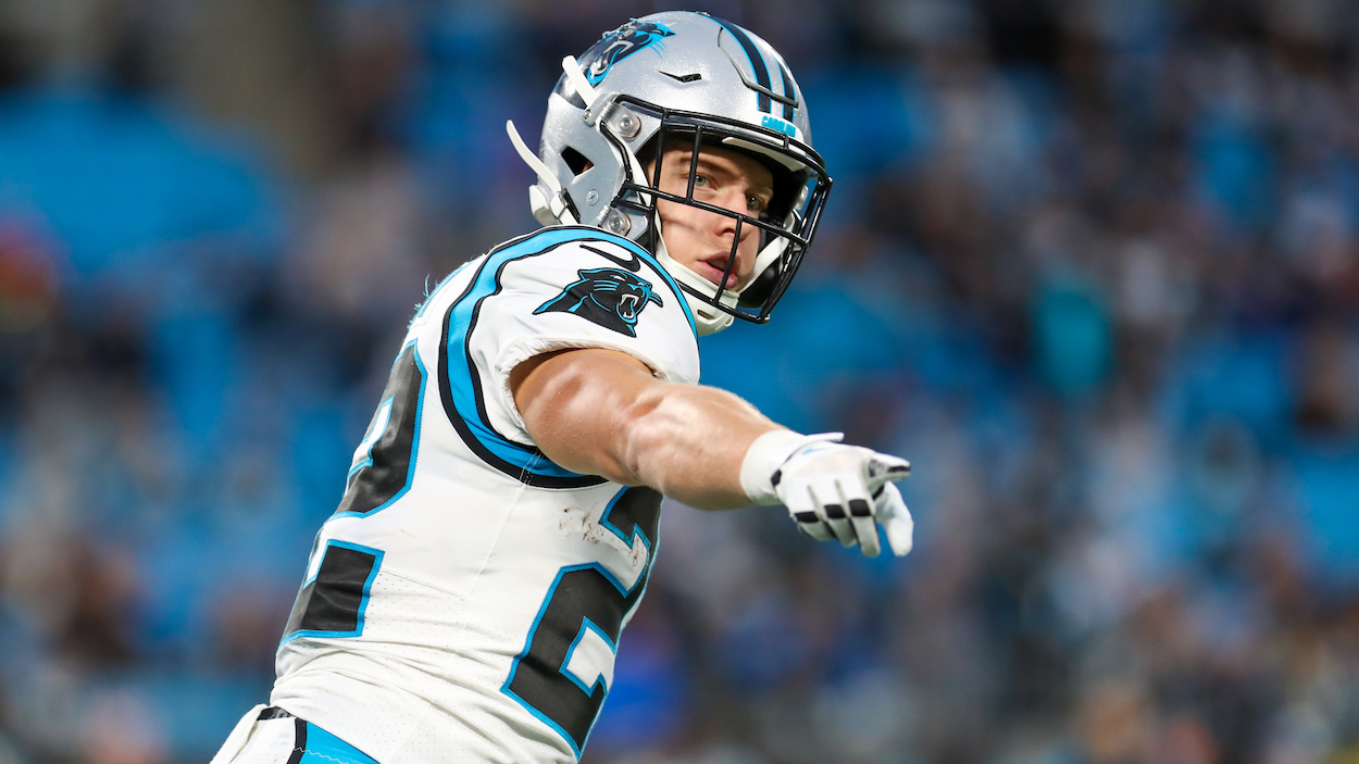 The newest San Francisco 49ers player, Christian McCaffrey, as a member of the Carolina Panthers.