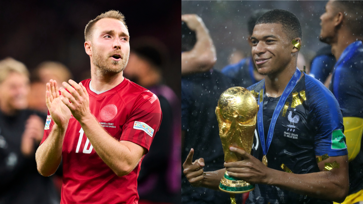 (L-R) Christian Eriksen of Denmark and Kylian Mbappe of France headline the 2022 World Cup Group D