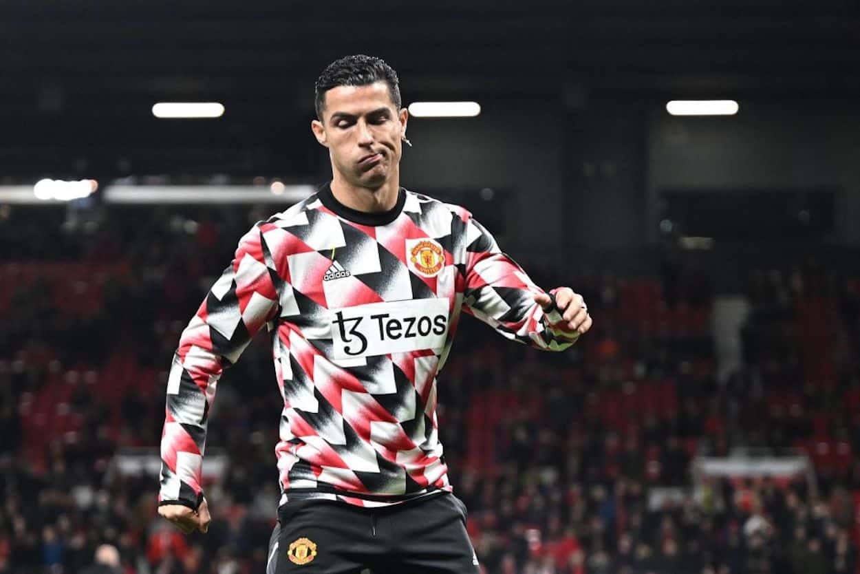 Cristiano Ronaldo warms up ahead of Manchester United's win over Tottenham.