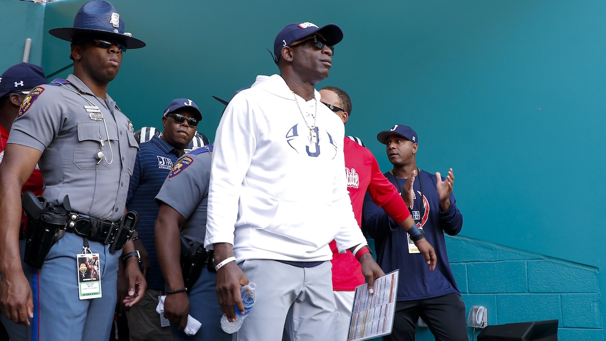 Head Coach Deion Sanders of the Jackson State Tigers.