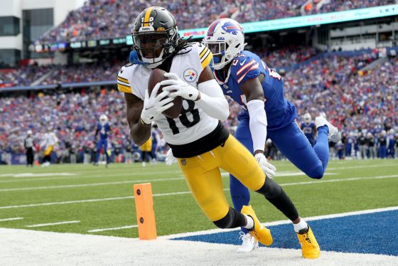 Diontae Johnson attempts to catch a pass against the Bills.