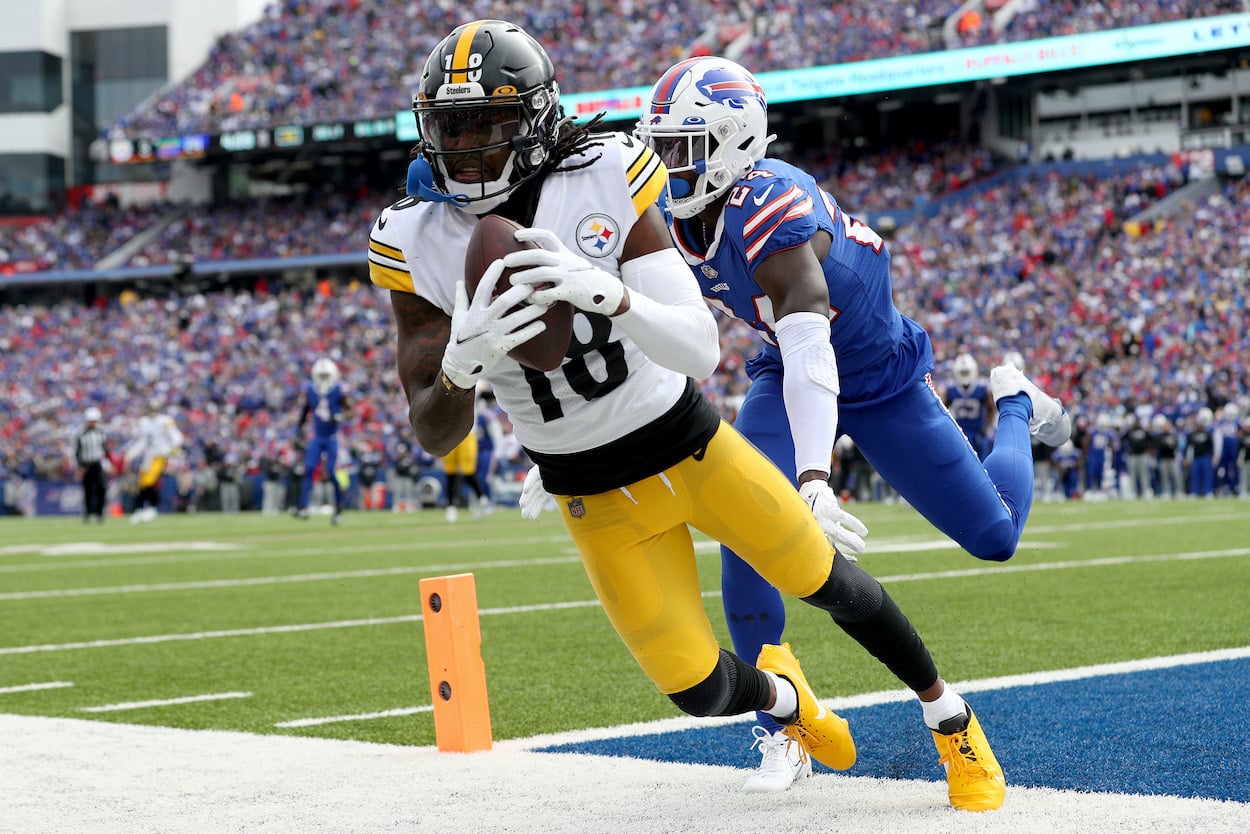 Diontae Johnson attempts to catch a pass against the Bills.