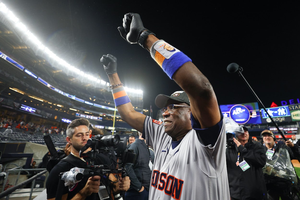 Dusty Baker celebrates after leading the Astros to the World Series.