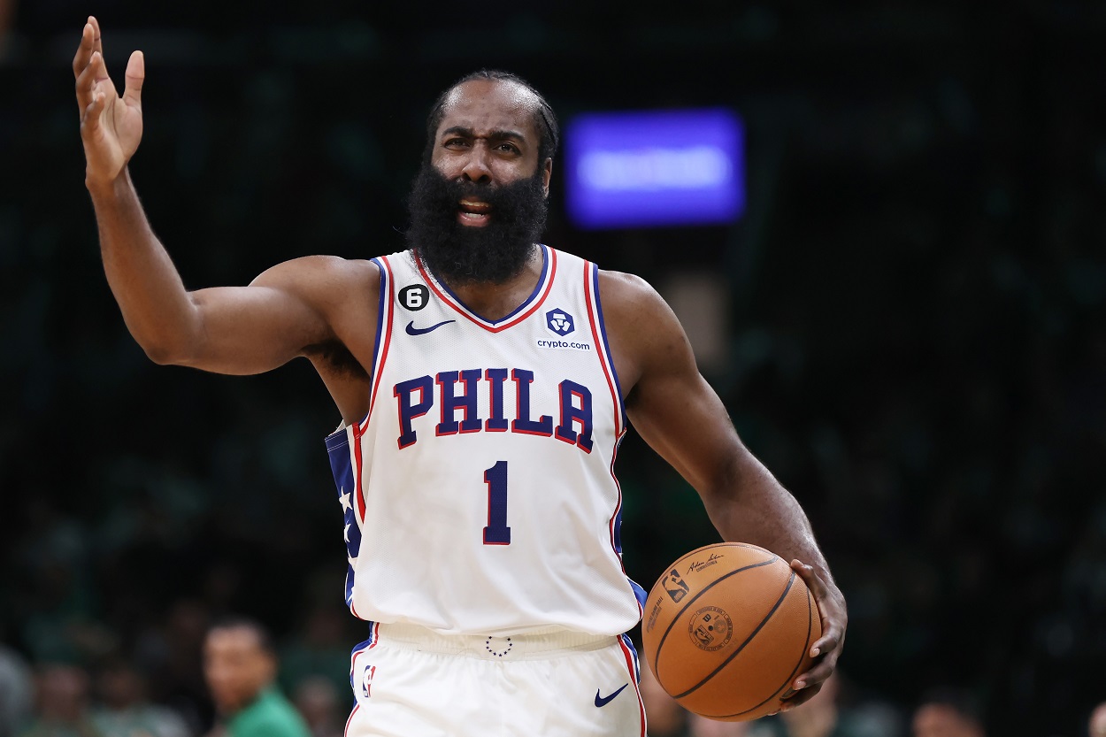 James Harden during a 76ers-Celtics matchup in October 2022