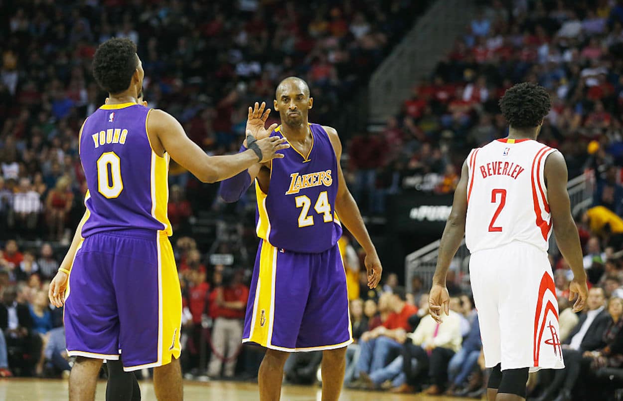 Nick Young (L) and Kobe Bryant (R) during their time as LA Lakers teammates.