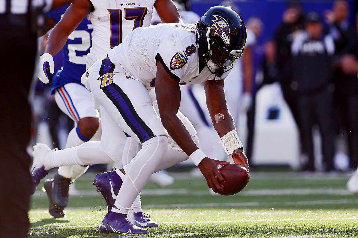 Lamar Jackson during a Ravens-Giants matchup in October 2022