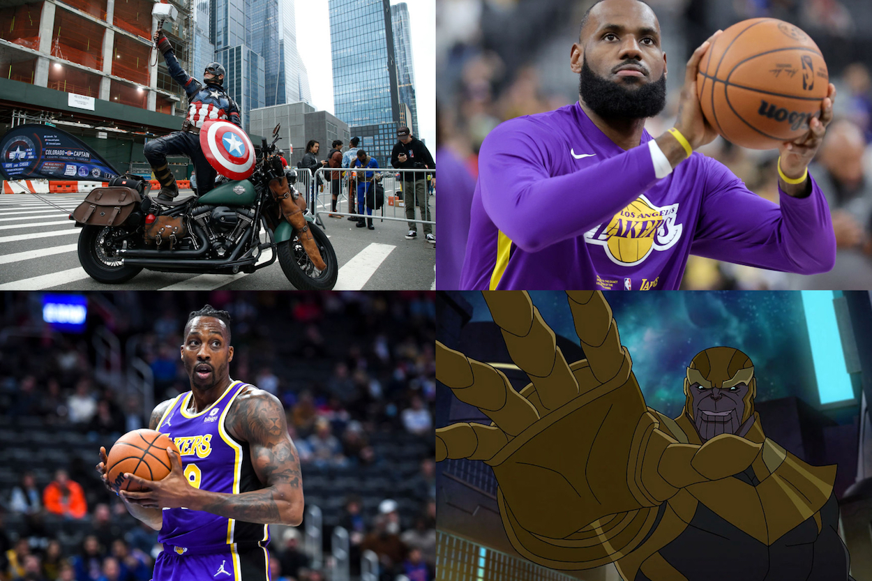 Captain America, LeBron James, Thaos, and Dwight Howard (Clockwise from top left).