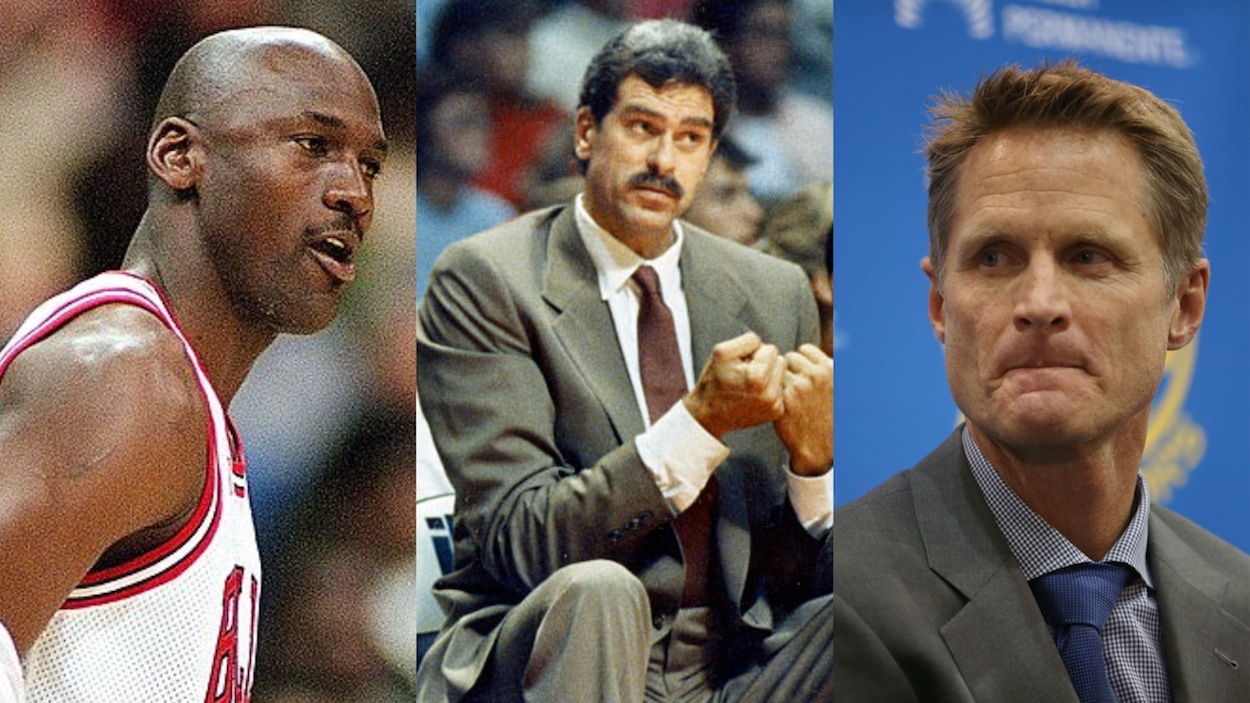 Michael Jordan (L), Phil Jackson (C), and Steve Kerr (R)