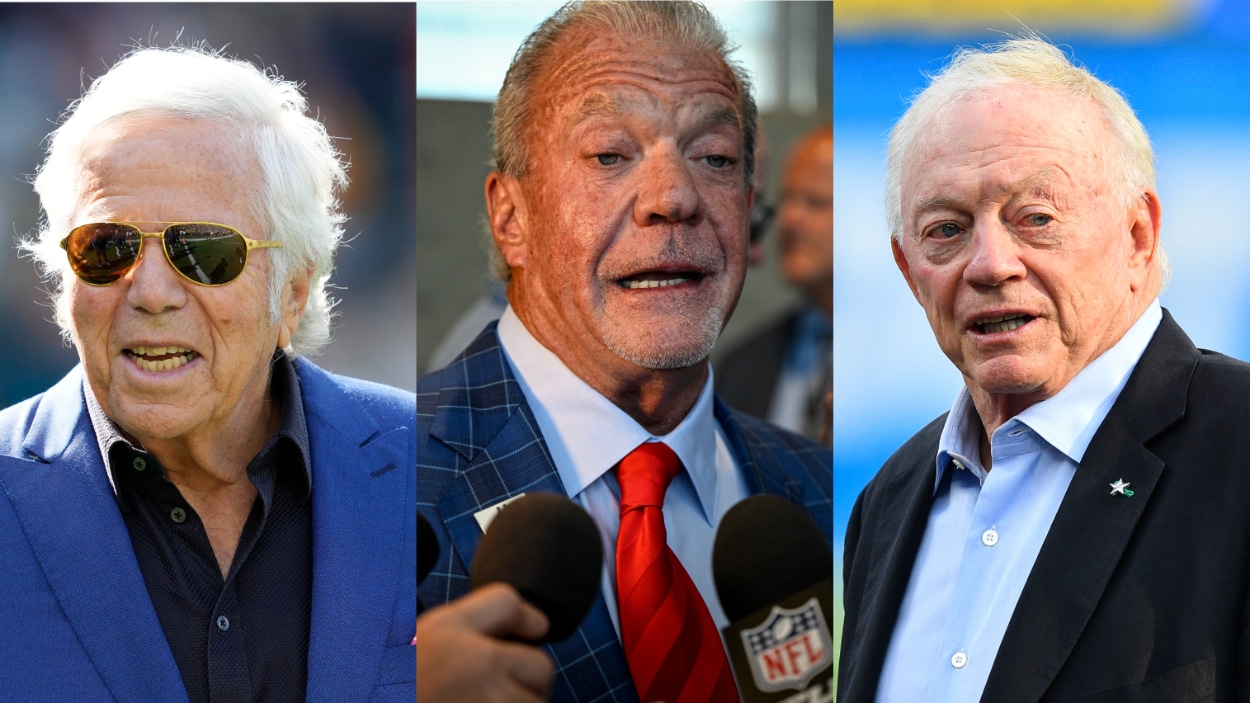 (L-R) NFL owners: Patriots owner Robert Kraft, Colts owner Jim Irsay, Cowboys owner Jerry Jones