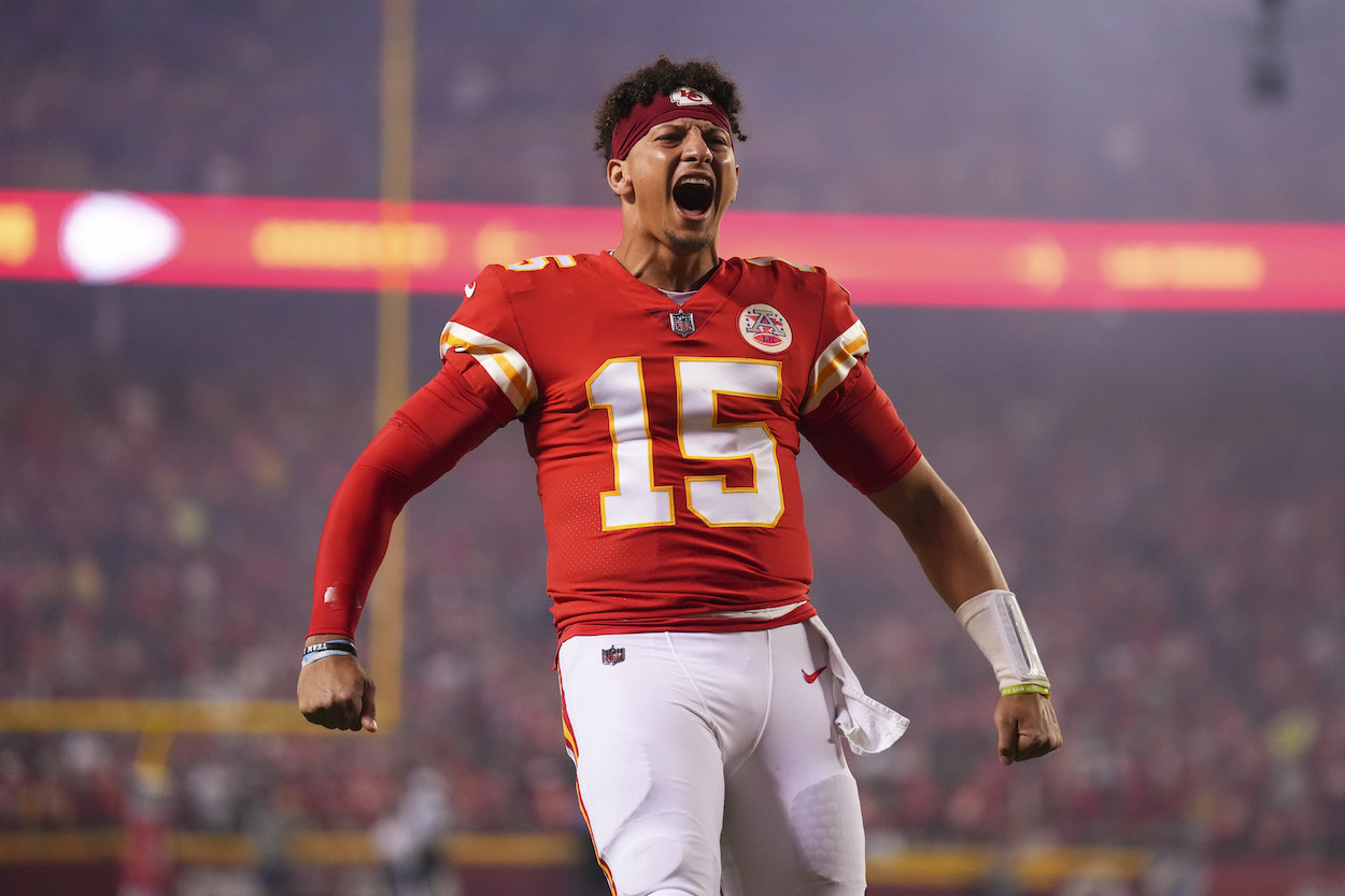 Patrick Mahomes yells during a game against the Raiders.