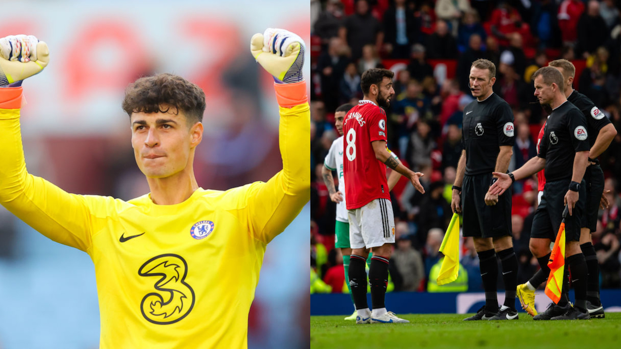 Kepa Arrizabalaga (L) shone for Chelsea, while Manchester United weren't happy with the officials (R).