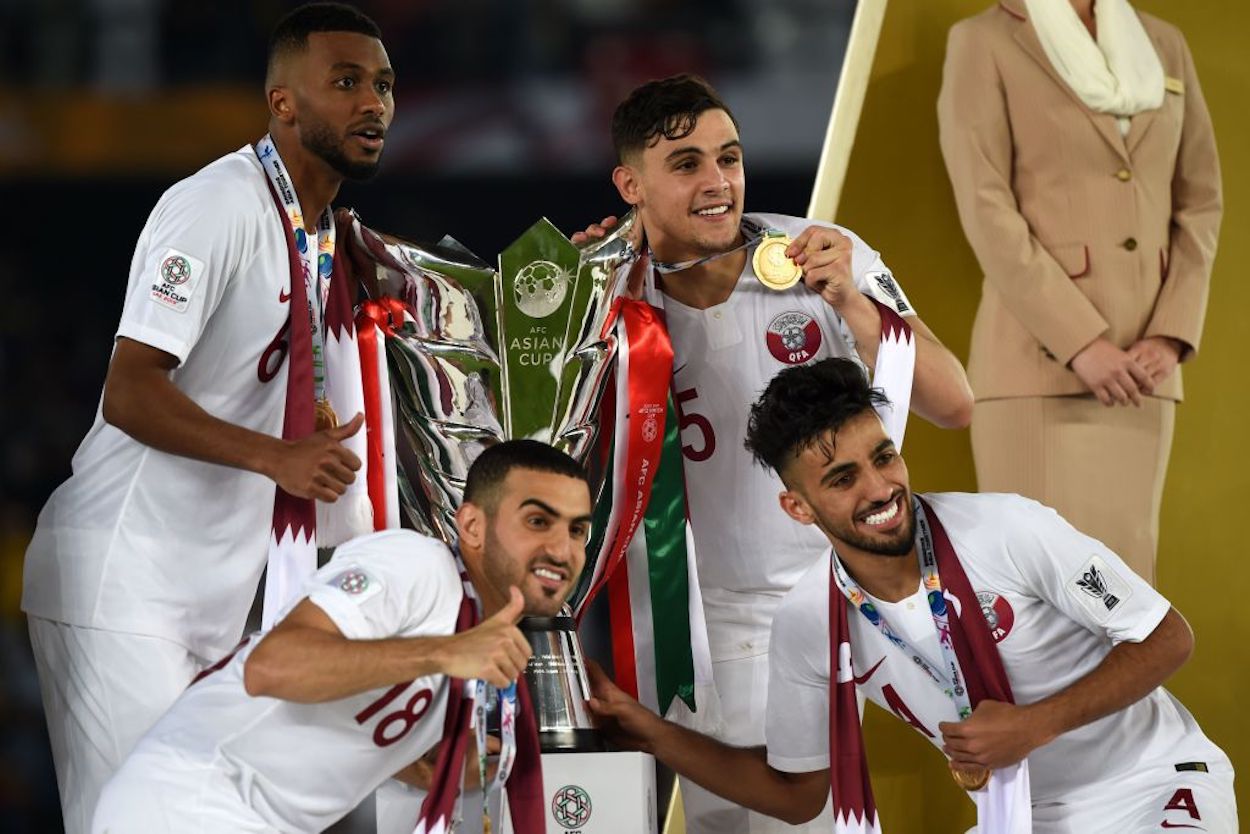 Qatar's players celebrate winning the 2019 Asian Cup.