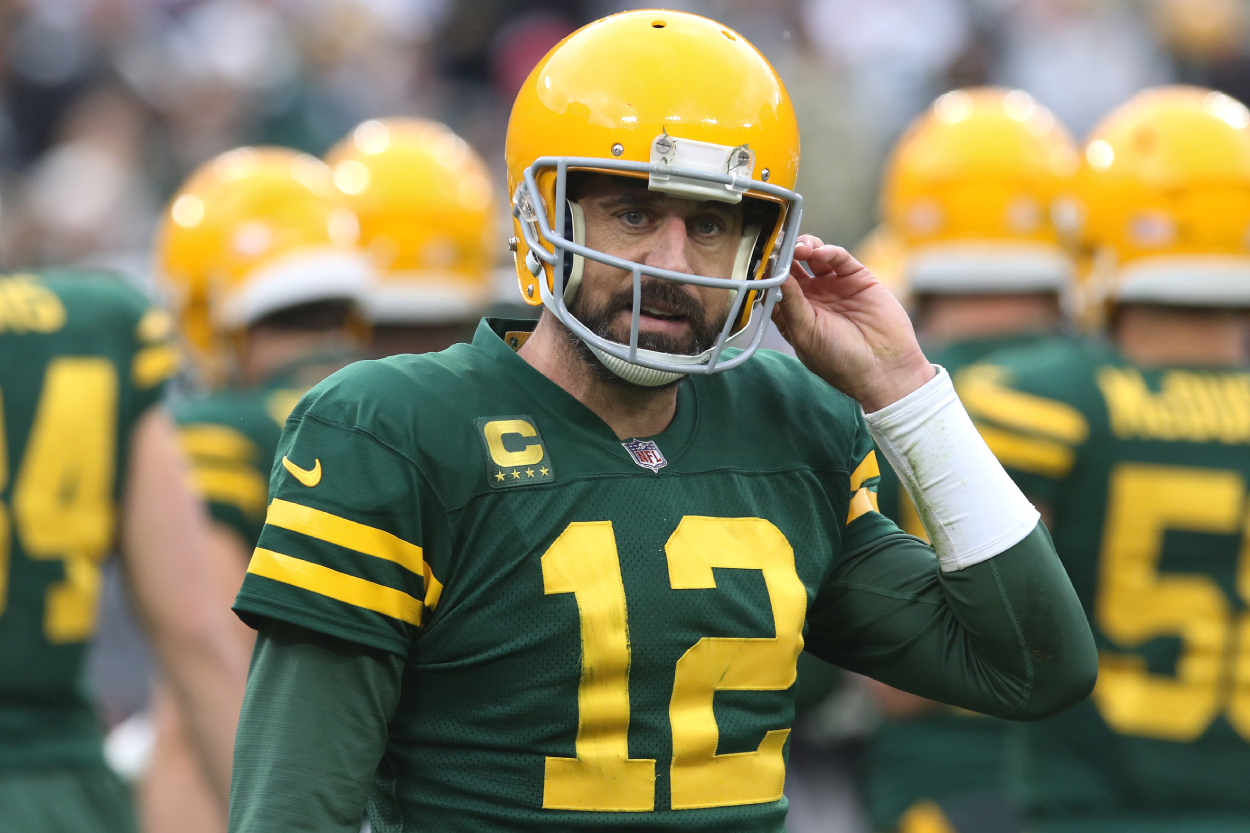 Green Bay Packers quarterback Aaron Rodgers walks off the field during a game against the New York Jets.