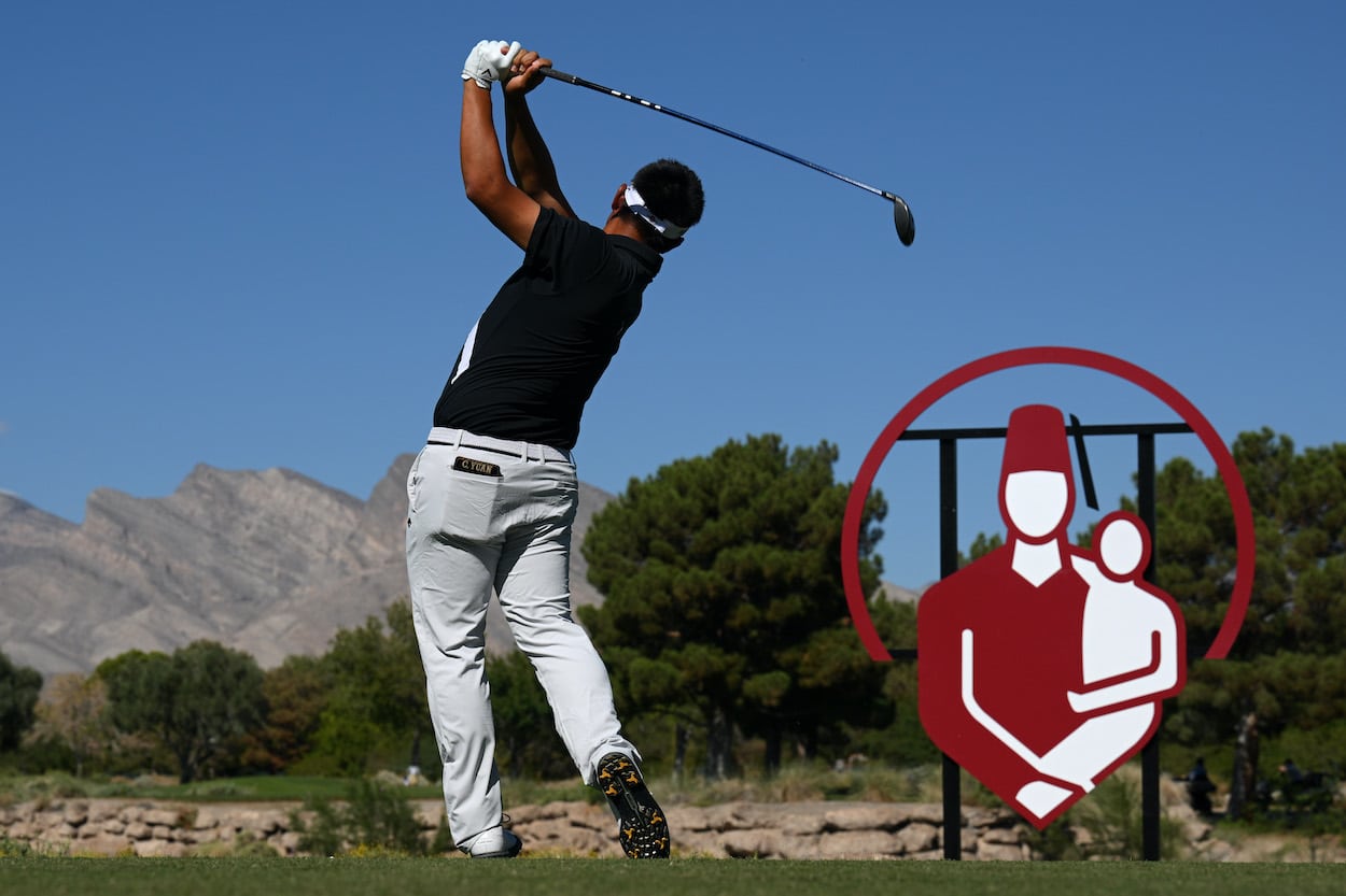 Carl Yuan hits a tee shot during the Shriners Children's Open.