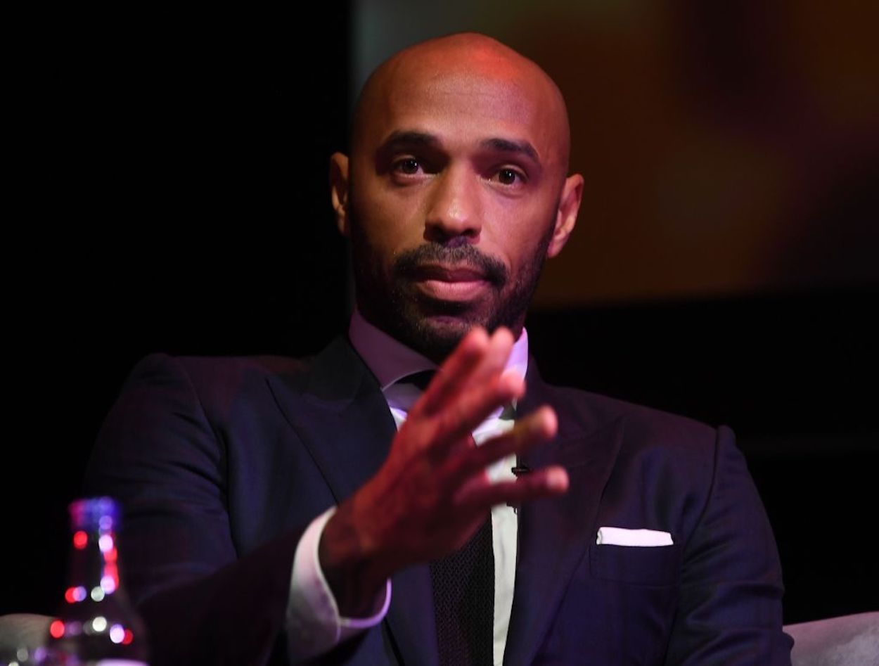 Arsenal legend Thierry Henry speaks in 2022.