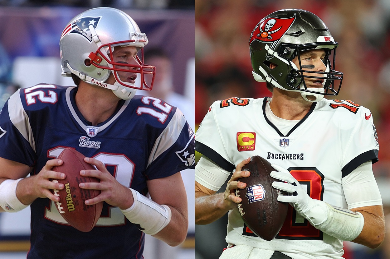 Tom Brady with the Patriots in 2002, Tom Brady with the Buccaneers in 2022
