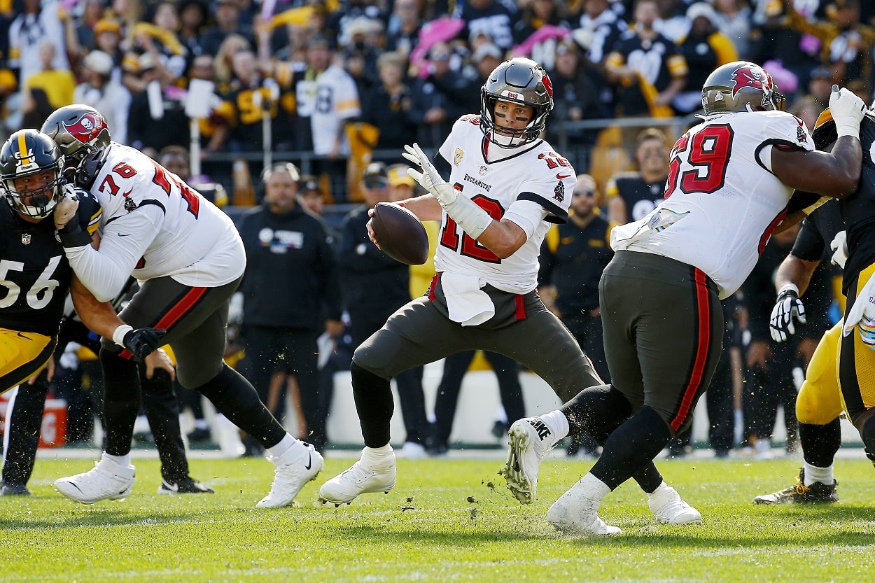 Tom Brady during a Buccaneers-Steelers matchup in October 2022