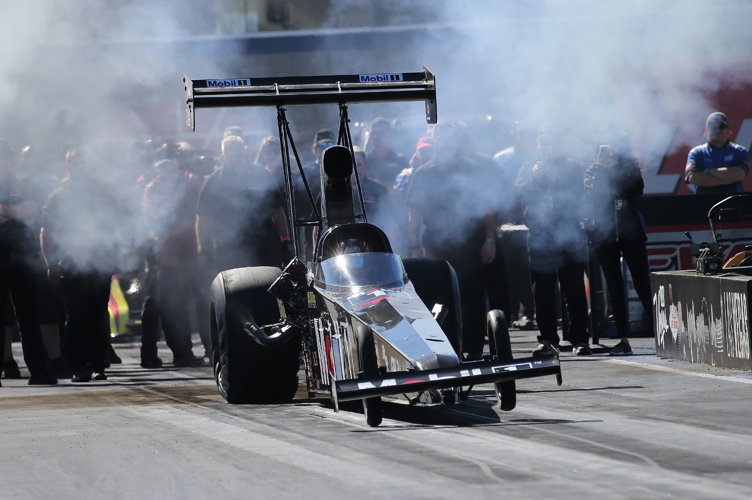 Tony Stewart in his Mobil 1 McPhillips Racing Top Alcohol Dragster for his inaugural run during the NHRA Nevada Nationals on Oct. 28, 2022 at The Strip at Las Vegas Motor Speedway.