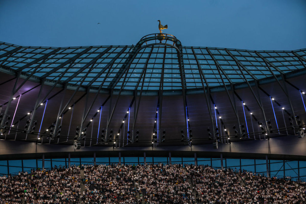 The South Stand of Tottenham Hotspur Stadium during a Champions League match.