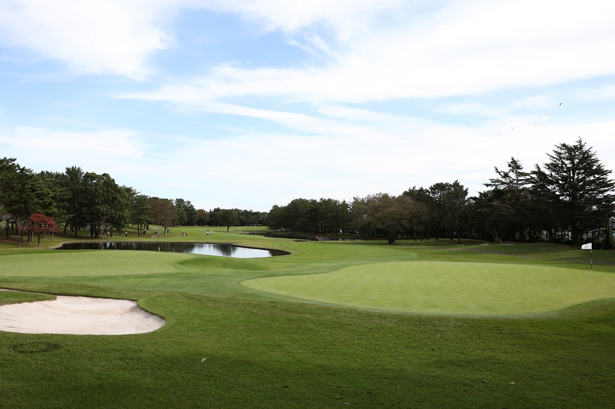 A view of the two greens on the fourth hole at Accordia Golf Narashino Country Club, home of the Zozo Championship