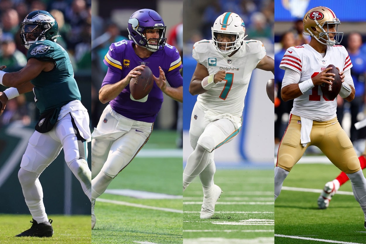 2022 NFL QBs Jalen Hurts, Kirk Cousins, Tua Tagovailoa, Jimmy Garoppolo