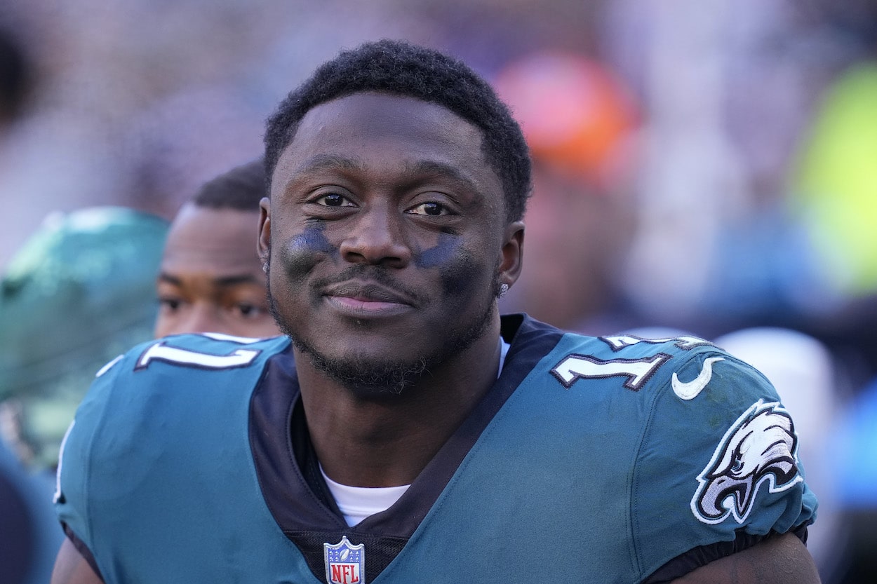 A.J. Brown looks on during a game.