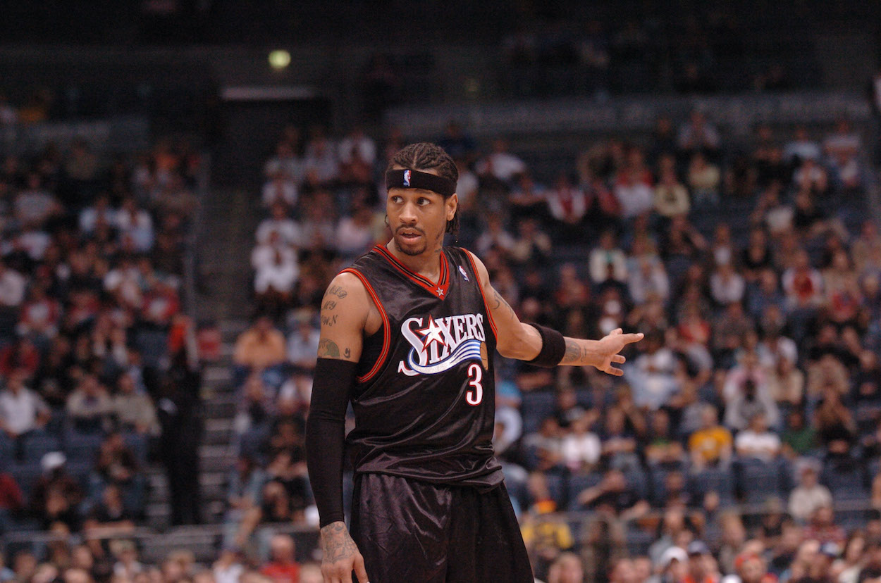 Allen Iverson looks on during a game.
